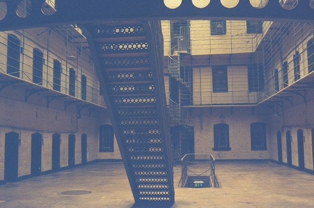 dancing down the stairs, film photograph by Robert Corrigan